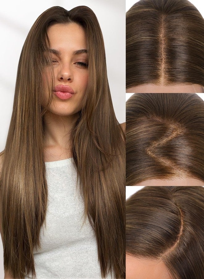 FAVE 13x4 Synthetic Lace Front Wig 26 Inch Honey Blonde Wig Highlight Pre-Plucked Hairline HD Lace Glueless Wigs for Women Natural Looking Straight Wig for Daily Part Free - Image 1